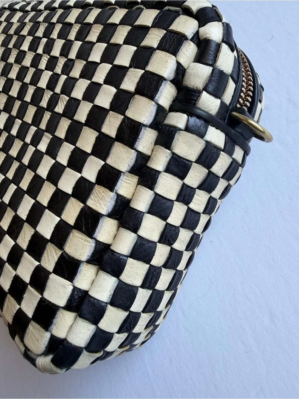 Clare V Midi Sac Black & Cream Woven Checker